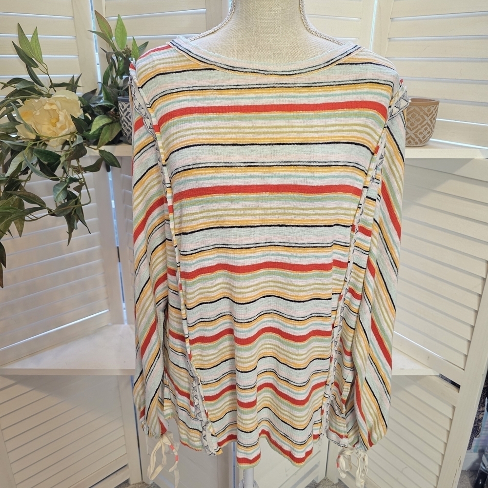 We The Free Colorful Striped Knit Sweater 1347 Med Oversized